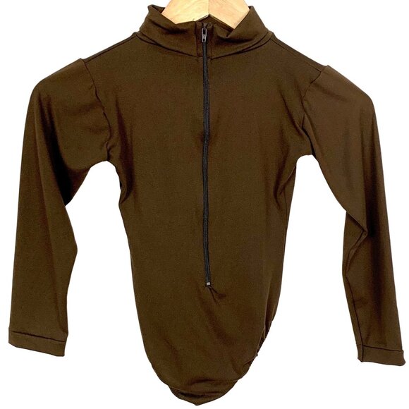 Child’s Brown Mock Turtleneck Long Sleeve Bodysuit Leotard Zip Back Cheer M 7-10 - Picture 4 of 7